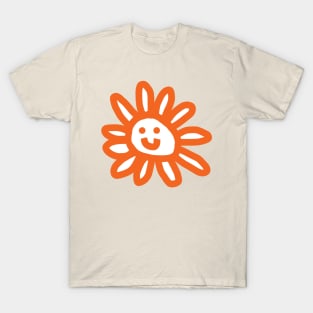 Orange Daisy Flower Smiley Face Graphic T-Shirt